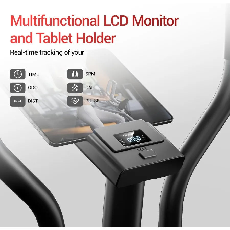 Home Use Elliptical Exercise Machine with 8 Resistance Levels Silent Magnetic Design 12 Stride LCD Monitor Black