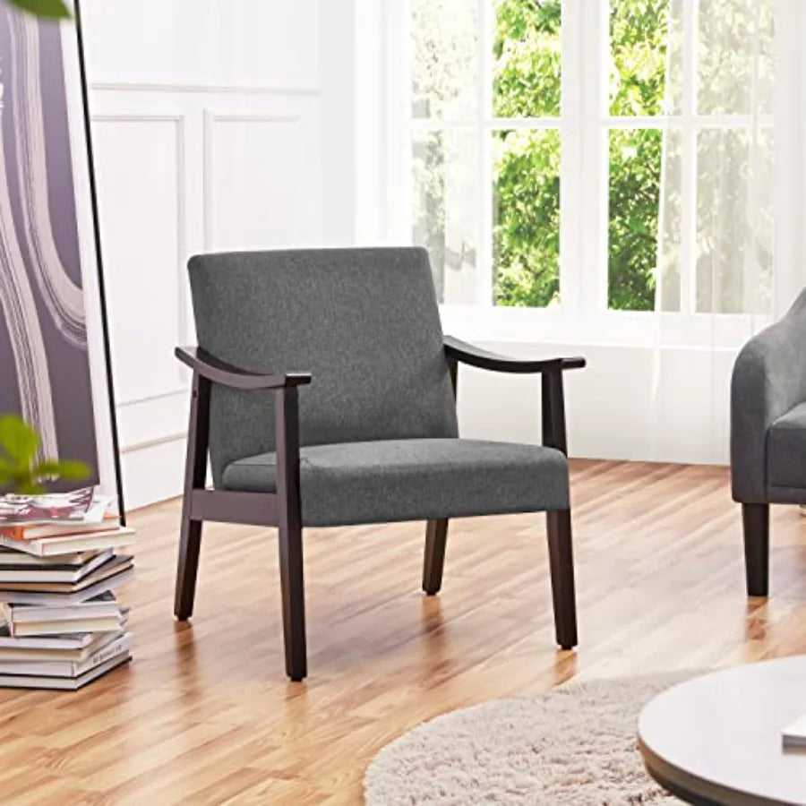 Accent Chair Mid-Century Living Room Chair Modern Linen Fabric Side Chair with High Back for Living Room/Office/Bedroom Minimal