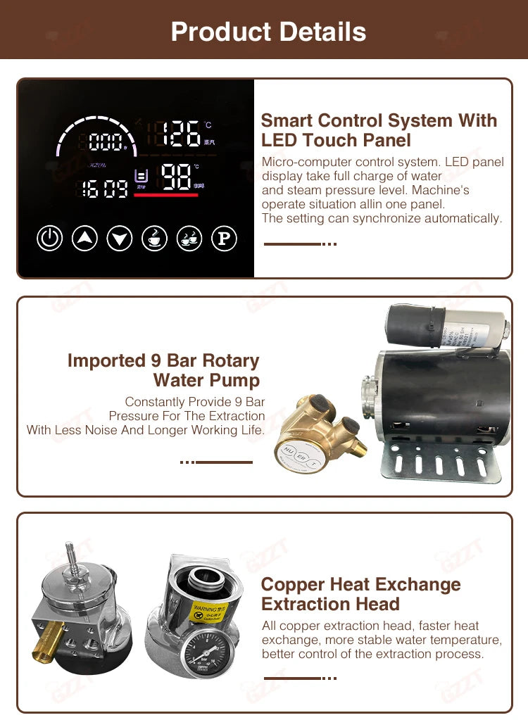 GZZT CMSM3000 Professional Espresso Coffee Machine 9Bar Rotary Pump Multi-boiler PID Control Adj Multi-parameters Coffee Maker