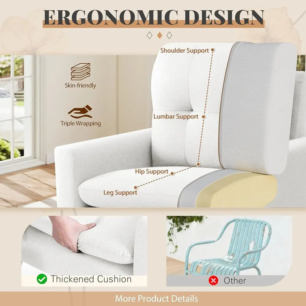 Accent Chair, -Century ern Upholstered Armchair, Comy Reading Soa Chair or Living Room, Bedroom, Aparent, White