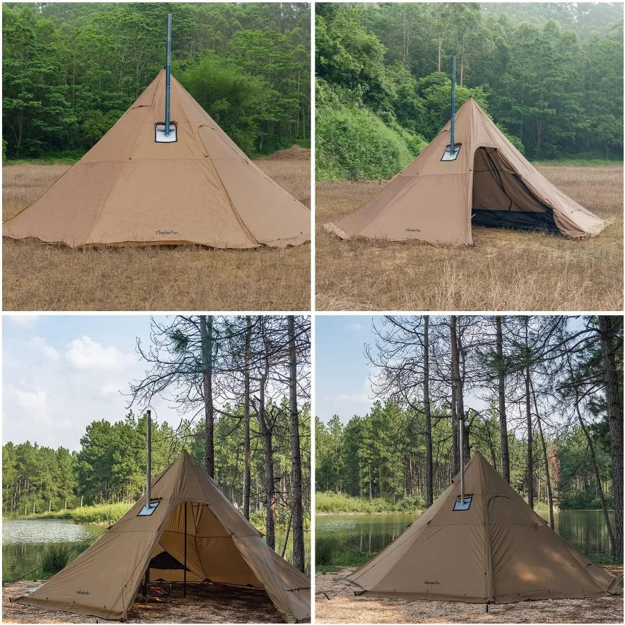 Camping Hot Tent 4-8 Person Tipi Tent with Stove Jack for Bushcraft Cooking and Heating