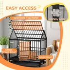 48 Inch Heavy-Duty Steel Dog Crate with Lockable Wheels, Removable Tray, and Double Doors for Large Breeds