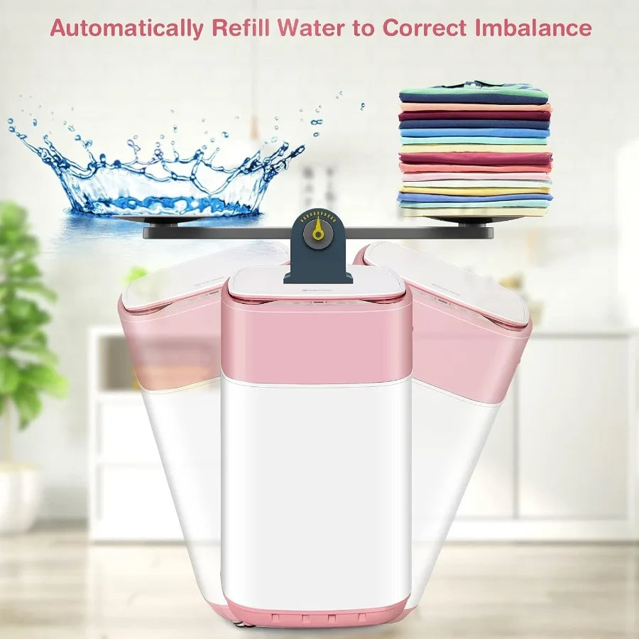Portable Washing Machine 8 Lbs Capacity with Builtin Drain Pump Compact FullAutomatic Laundry Washer Featuring 6 Programs and 6