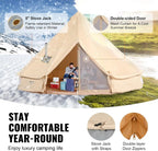 Canvas Tent Bell, Yurt 4 Seasons for Camping with Stove Jack, Breathable Holds up to 4 People, Family Camping Outdoor Hunting