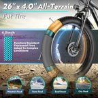 Vivi F26FUL 26" x 4.0 Fat Tire Electric Bike with 500W Motor, 48V 13Ah Removable Battery, 7 Speed, 25MPH, Cruise Control