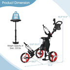 Lightweight Folding 3Wheel Golf Push Cart with Seat and Storage Bag for Easy Transport Featuring Foot Brake Adjustable Umbrella