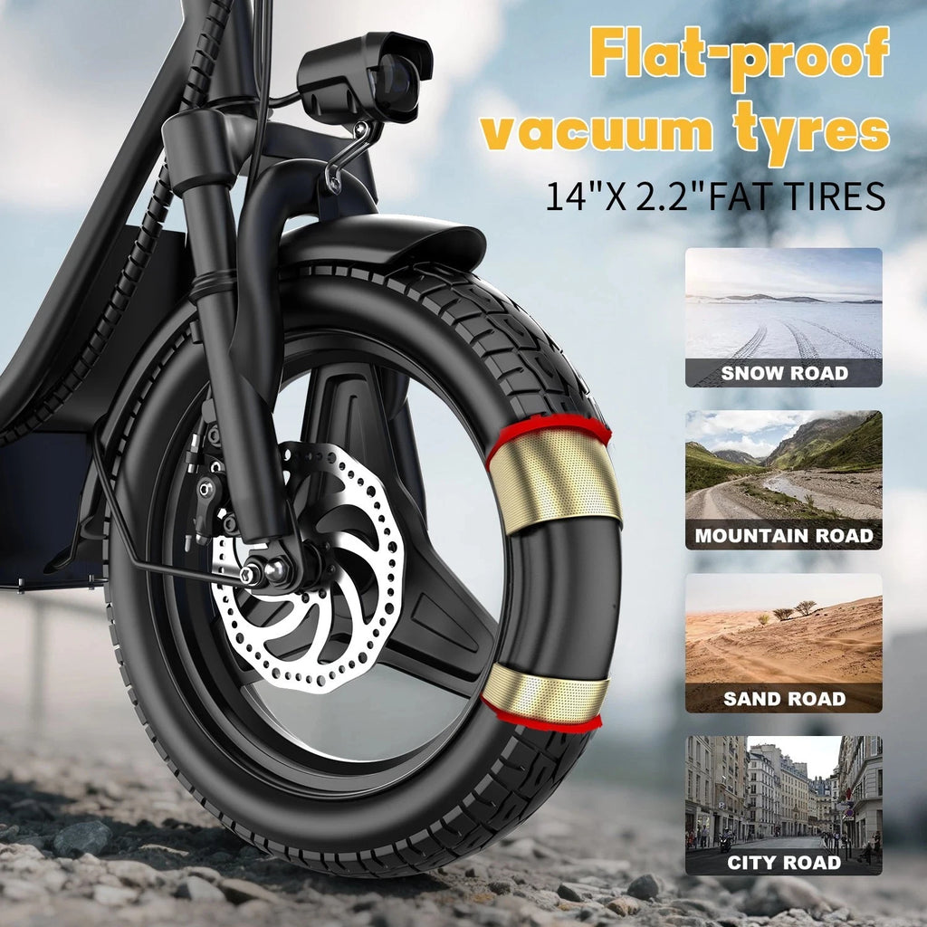 UPlee GQ8 Electric Bike For Adults, Folding Electric Bike, 250W Peak Motor, Scooter EBike With 14" Tire 48V 15AH Battery