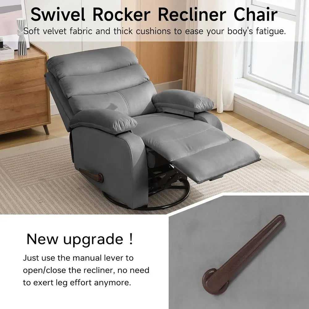 Adult Swivel Rocking Recliner for Compact Spaces: Light Grey Chair for Living Rooms, Nurseries, and RVs