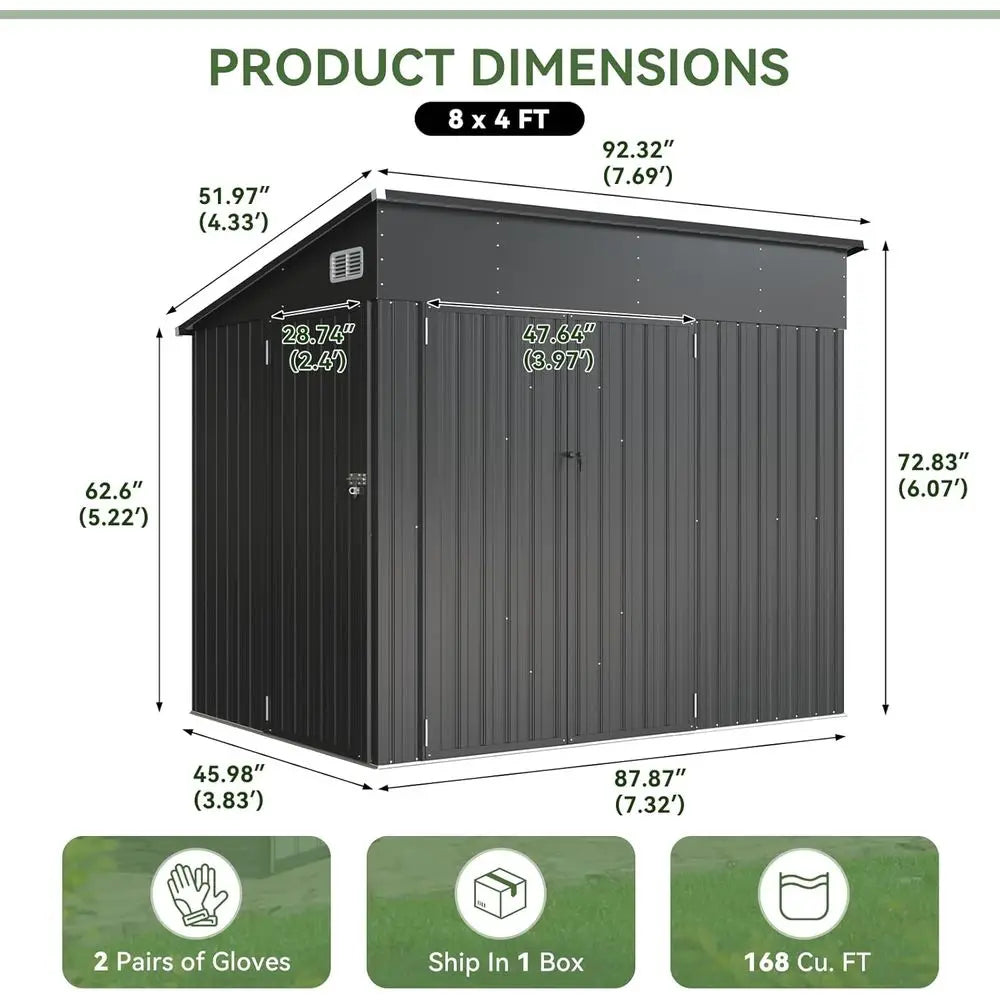 7.5'x4' Triple-Door Outdoor Storage Shed with Lockable Doors, Ideal for Tools, Cycles, and Garden Equipment (Black)
