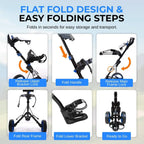 Lightweight Folding Golf Trolley with Adjustable Brackets and Elastic Strap for Bag Storage