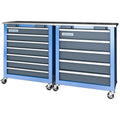Combined Tool Cabinet and Tool Box, 7+5 Drawer Tool Box, Connectable, with 360 Degree Brake Wheels and Padded Feet, Blue