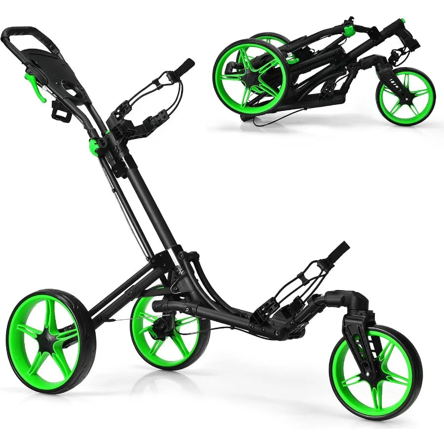 Folding Golf Push Cart with Swivel Front Wheel 3 Wheel Adjustable Golf Pull Cart for Easy Transportation and Compact Storage Id