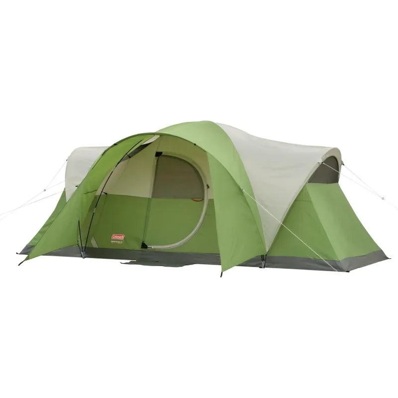 Coleman Montana 8-Person Family Tent with Rainfly, Weatherproof Tent Sets Up in 15 Mins, Fits Multiple Airbeds, Pfas-free, Green