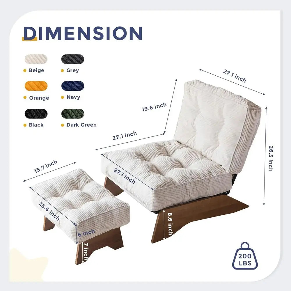 Accent Chair with Ottoman Adjustable Backrest, Upholstered Lounge Chair with Footrest Set, Cozy Reclining Chair for Reading Room