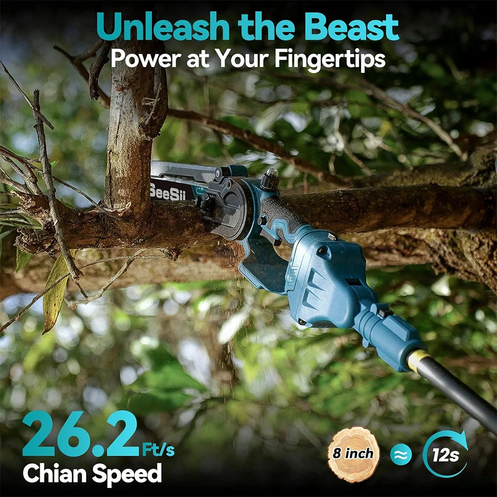 Seesii 8'' Electric Chainsaw with 3M Extension Pole Polesaw High branch saw for Tree Trimming Limb Cutter Pruner