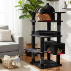 Large 63 Gothic-Style Cat Tower with Coffin Bed, Cat Houses, Scratching Posts for Cats Over 20 lbs, Black & Red