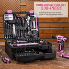 Pink Tool Kit Box with 12V Cordless Drill, Hand Repair Tools Sets Combo for Men & Women