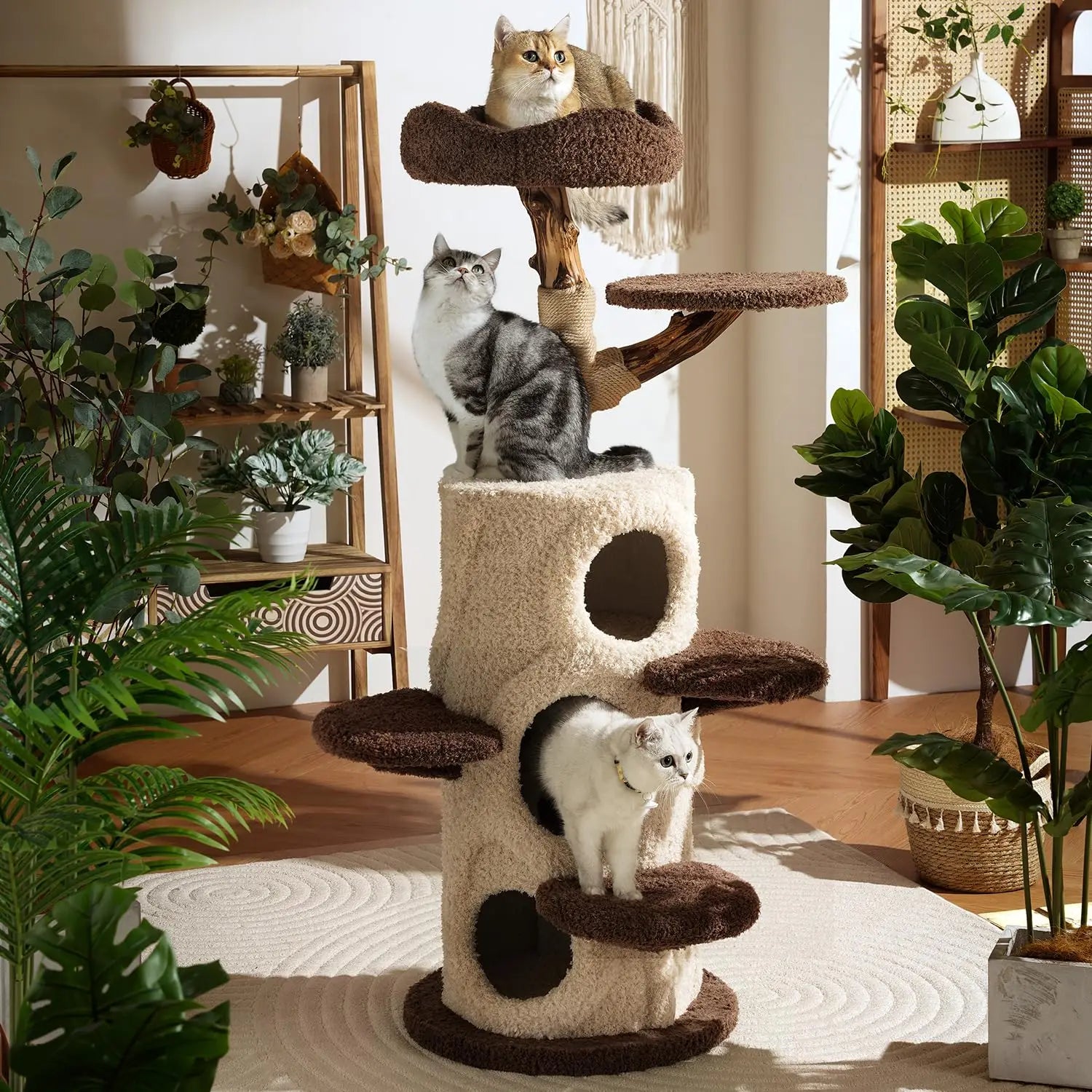 Modern Cat Tree for Indoor Cats,54.7'' Tall Luxury Treehouse Cat Tower with Wood Scratching Posts for Decoration,3, Customized