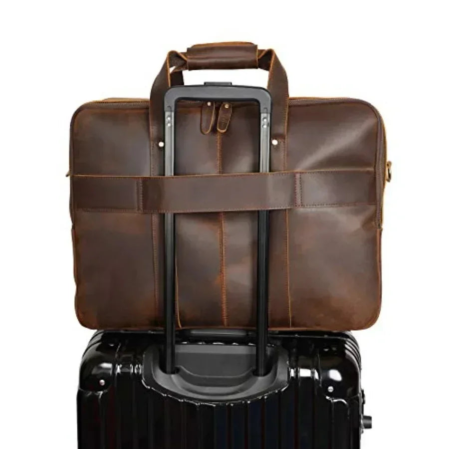 Polare X-Large 18" Full Grain Leather Briefcase For Men Business Travel Case Messenger Bag Fits 17.3" Laptop
