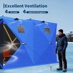 4-8 Person Insulated Ice Fishing Tent with 49 LED Light, Waterproof & Portable with 2 Doors, Anchors, Ropes & Carry Bag