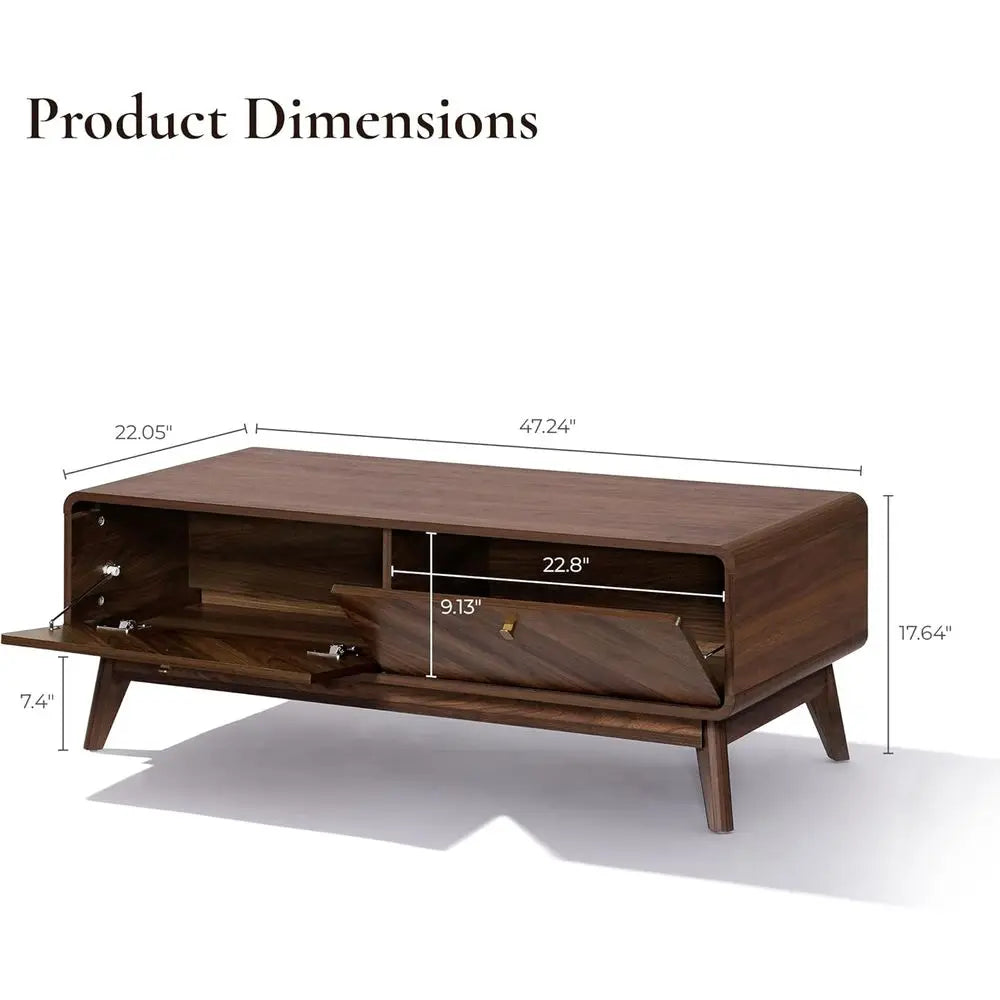 47 Century Modern Coffee Table with Storage, Live Edge Wood Center Table for Living Room