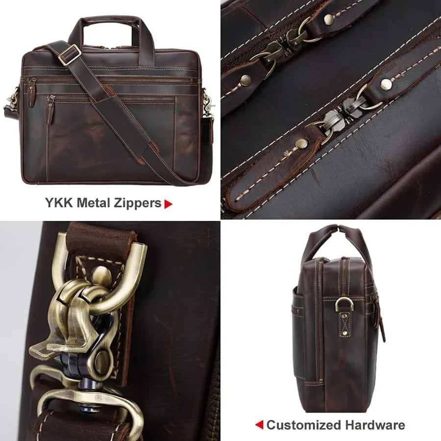 TIDING Genuine Leather Briefcase 17 Inch Laptop Messenger Bags for Men Business Travel Case Shoulder Bag