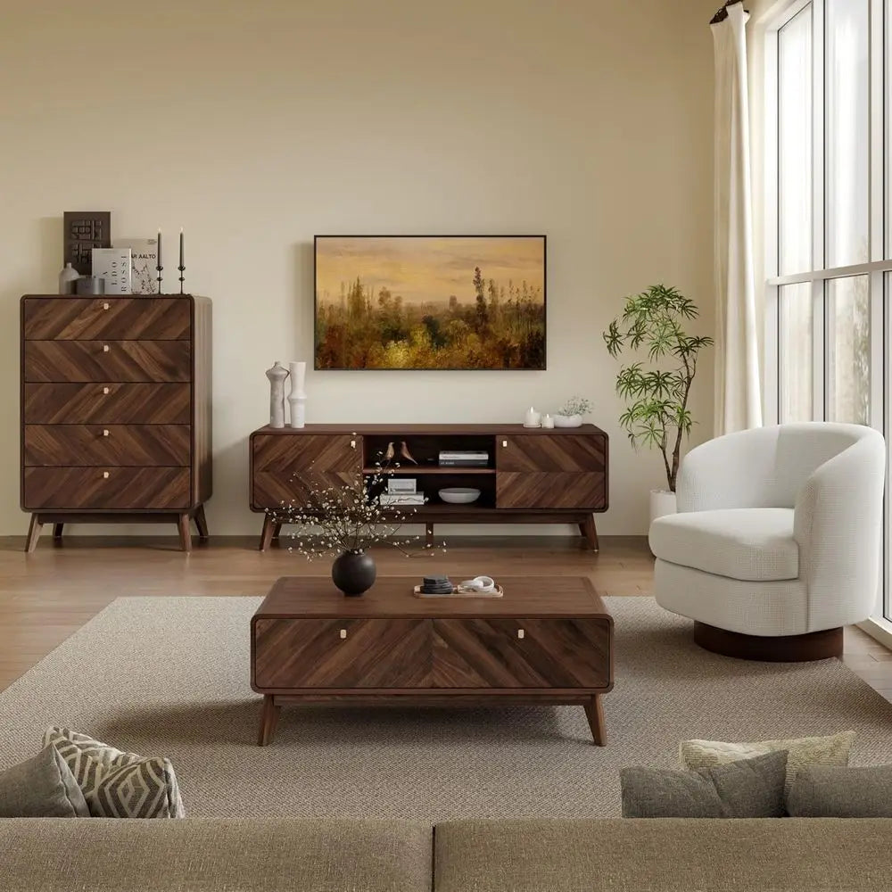 47 Century Modern Coffee Table with Storage, Live Edge Wood Center Table for Living Room