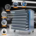 Combined Tool Cabinet and Tool Box, 7+5 Drawer Tool Box, Connectable, with 360 Degree Brake Wheels and Padded Feet, Blue