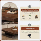Walnut Modern Farmhouse Coffee Table, Large Square Living Room, Adjustable Feet, 31.5x19.7x17.7