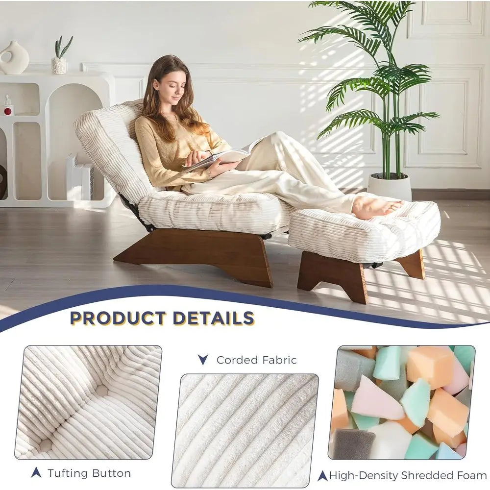 Accent Chair with Ottoman Adjustable Backrest, Upholstered Lounge Chair with Footrest Set, Cozy Reclining Chair for Reading Room