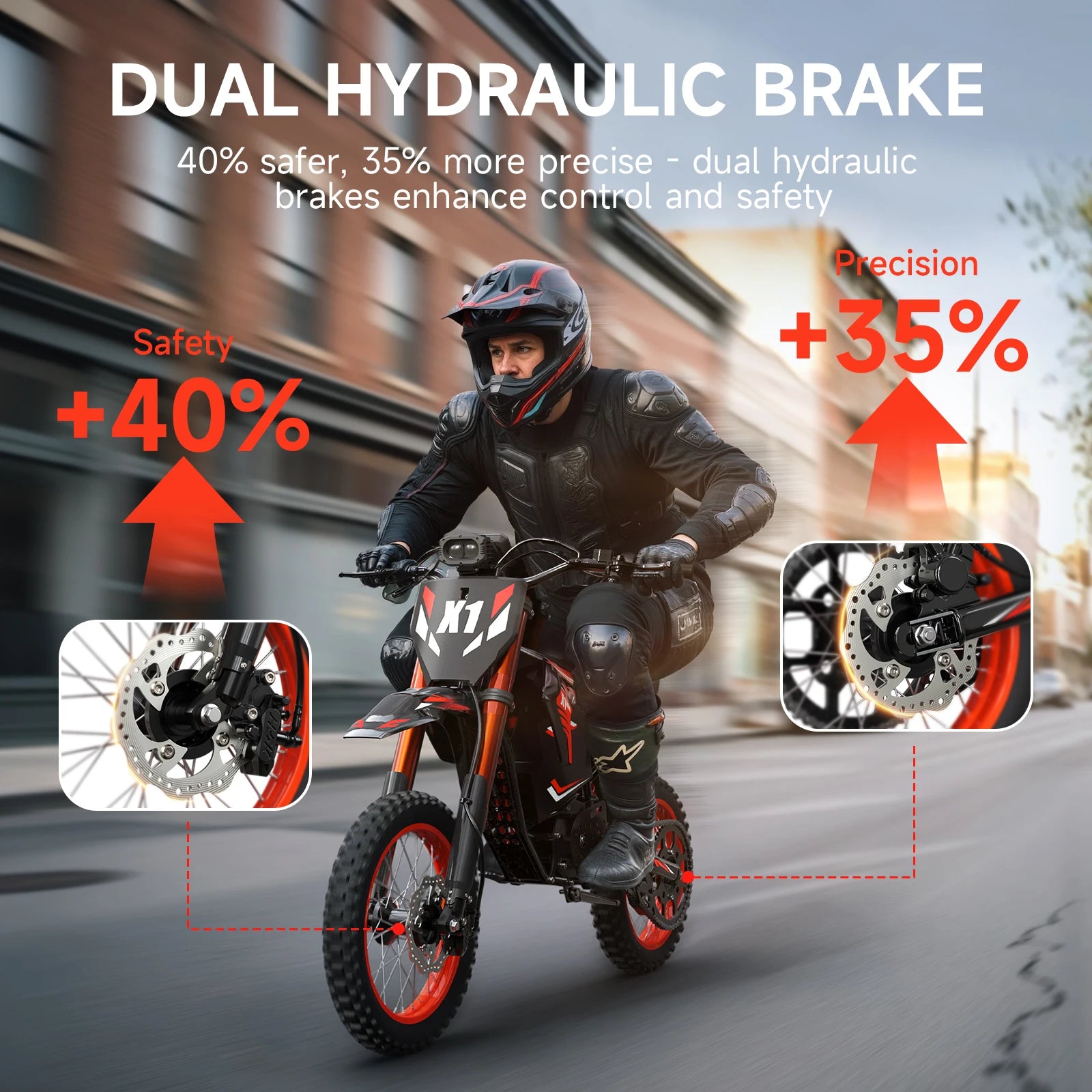 QRONGE X1 Spark Electric Dirt Bike 4500W Peak&Up to 60 Miles 50MPH 60V 28.8Ah Battery E-Bike 14/12" Fat Tire Electric Motorcycle