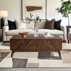 47 Century Modern Coffee Table with Storage, Live Edge Wood Center Table for Living Room