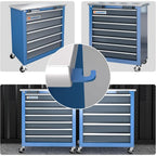 Combined Tool Cabinet and Tool Box, 7+5 Drawer Tool Box, Connectable, with 360 Degree Brake Wheels and Padded Feet, Blue