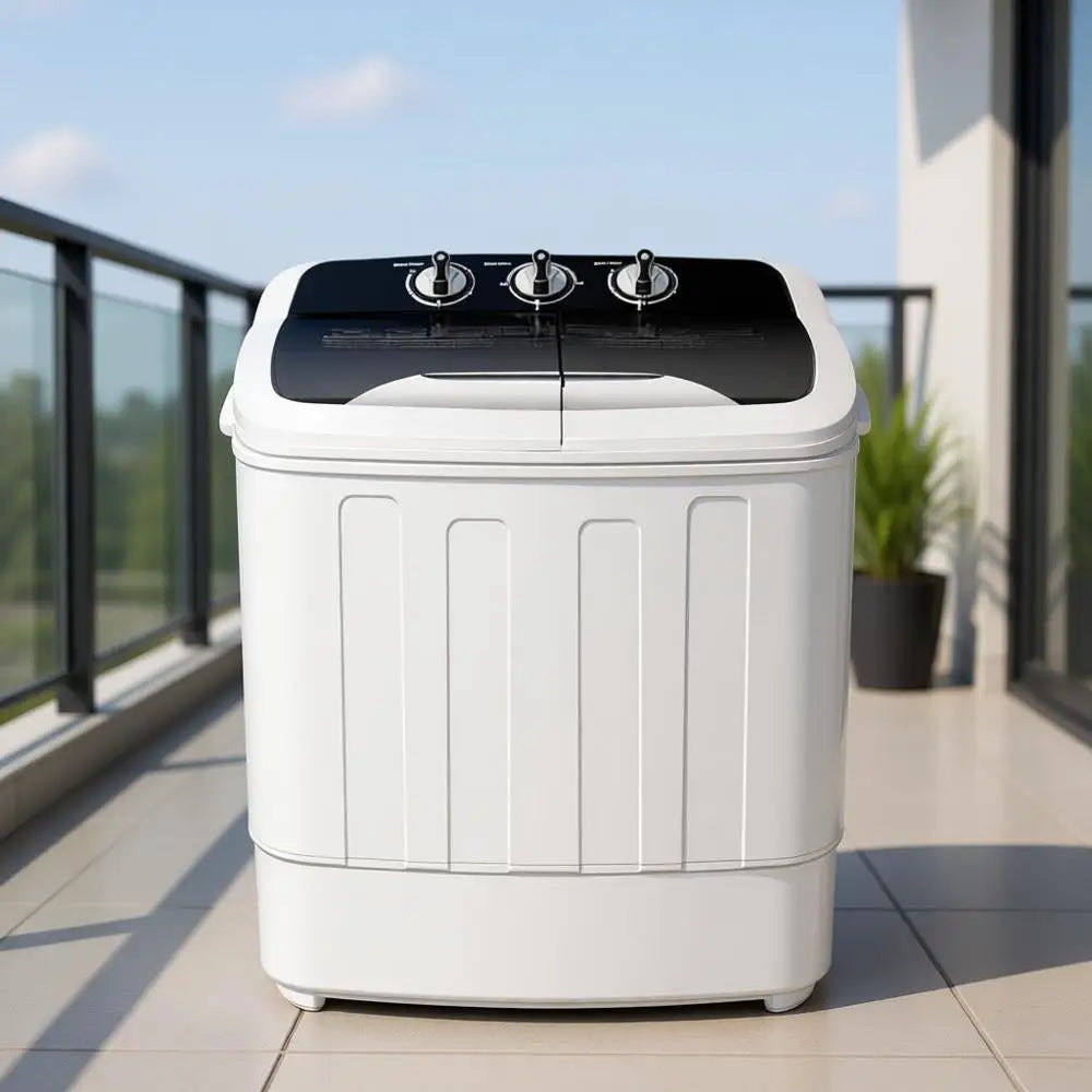 Portable Twin Tub Mini Washer and Dryer Combo, 13lbs Capacity, Ideal for Apartments, Dorms, RVs, Black and White