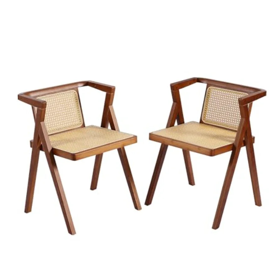Rattan Dining Chairs Set of 2 Mid-Century Accent Armchair Wicker Chair Outdoor Bamboo Chair for Dining Room Living Room Bedroom