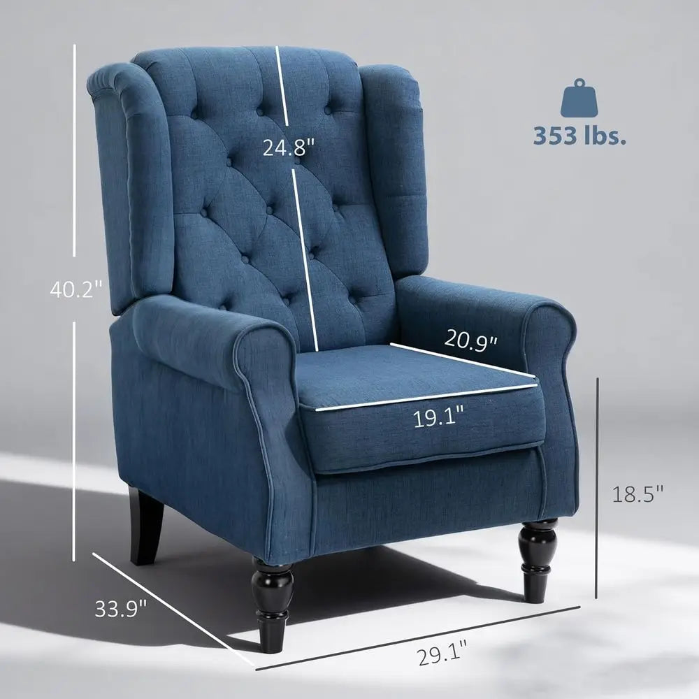 Accent Chair, High Wingback Reading Chair, Button-Tufted Upholstered Fabric Armchair with Retro Wood Legs, Living Room, Bedroom,