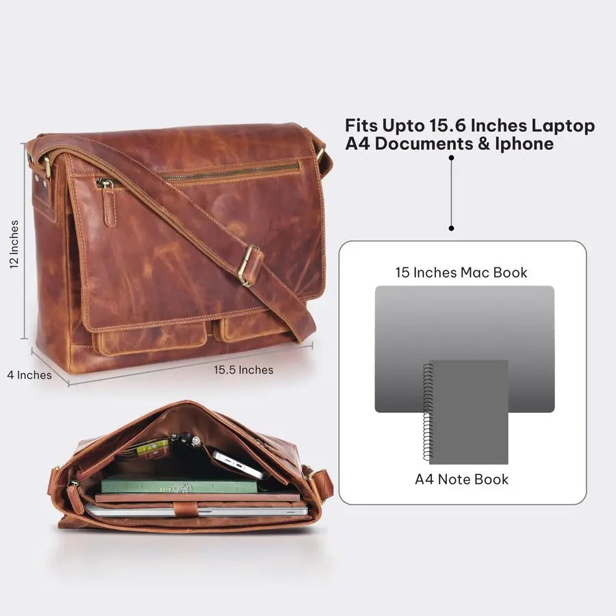 Real Genuine Leather 14 Laptop Messenger Bag Briefcase For Men amp Women