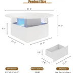 Round LED-Illuminated Living Room Table with Storage, Square Acrylic Coffee Table on Casters, Wooden Centerpiece for Dining in W