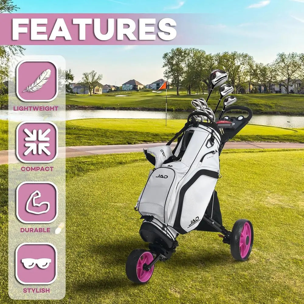 3-Wheel Lightweight Deluxe Women's Golf Push Cart, Easy Fold & Collapsible for Convenient Golfing