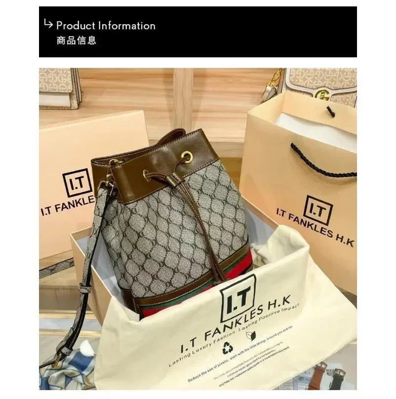 Women's Bucket Bag Trend Brand Retro Printed Shoulder Bags Classic Versatile Crossbody Designer Luxury Handbag