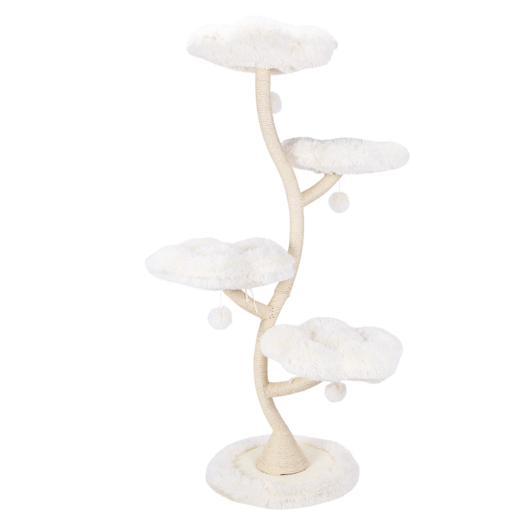 70.07 Inch Flower Cat Scratching Activity Tree for Indoor Kittens with Platform Bed Sisal-Covered Scratching Posts & Toy Balls