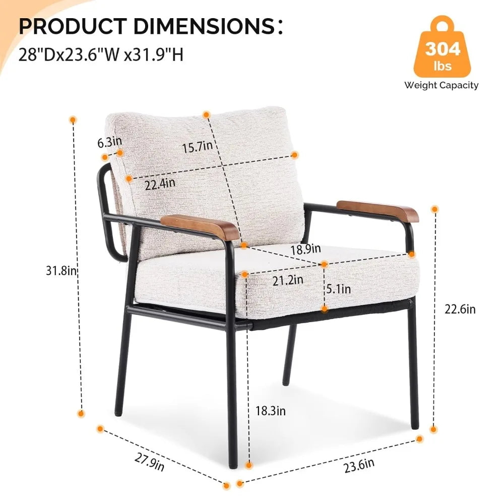 Mid-Century Modern Accent Armchiars Set of 2 for Small Space, Small Comfy Upholstered Leisure Reading Chairs, Customized