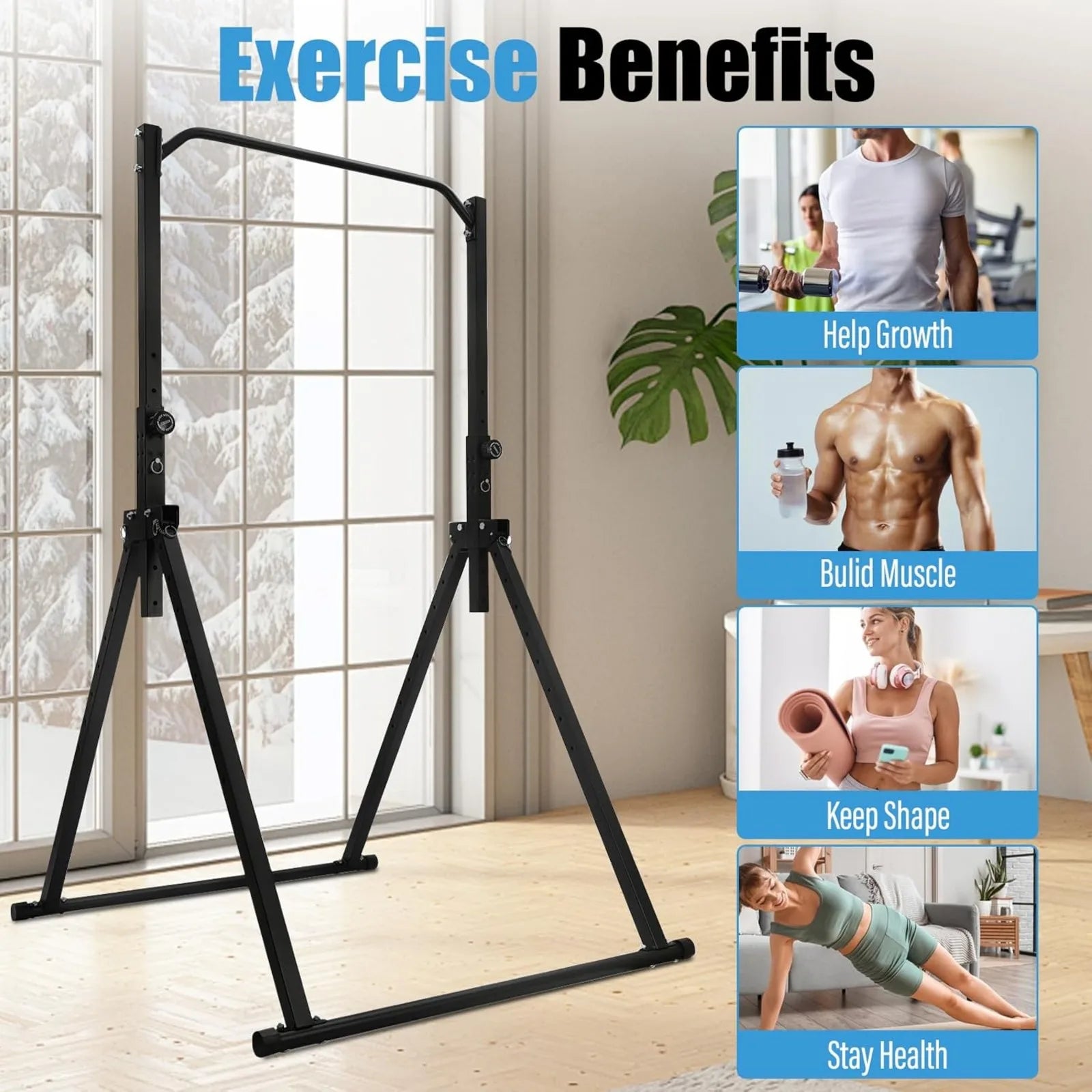 Pull Up Bar for Home Gym Strength Training Equipment, Adjustable Height Home Pull Up Bar,Triangular Pull Up Station 200KG