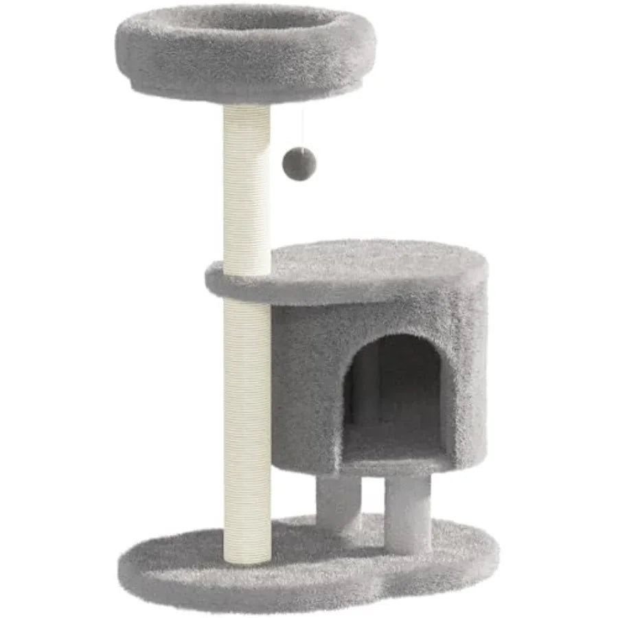 Cat Tree 34.3 Inches Cat Tower with Scratching Post Condo Interactive Hanging Ball Plush Perch for Indoor Large Cats Gray
