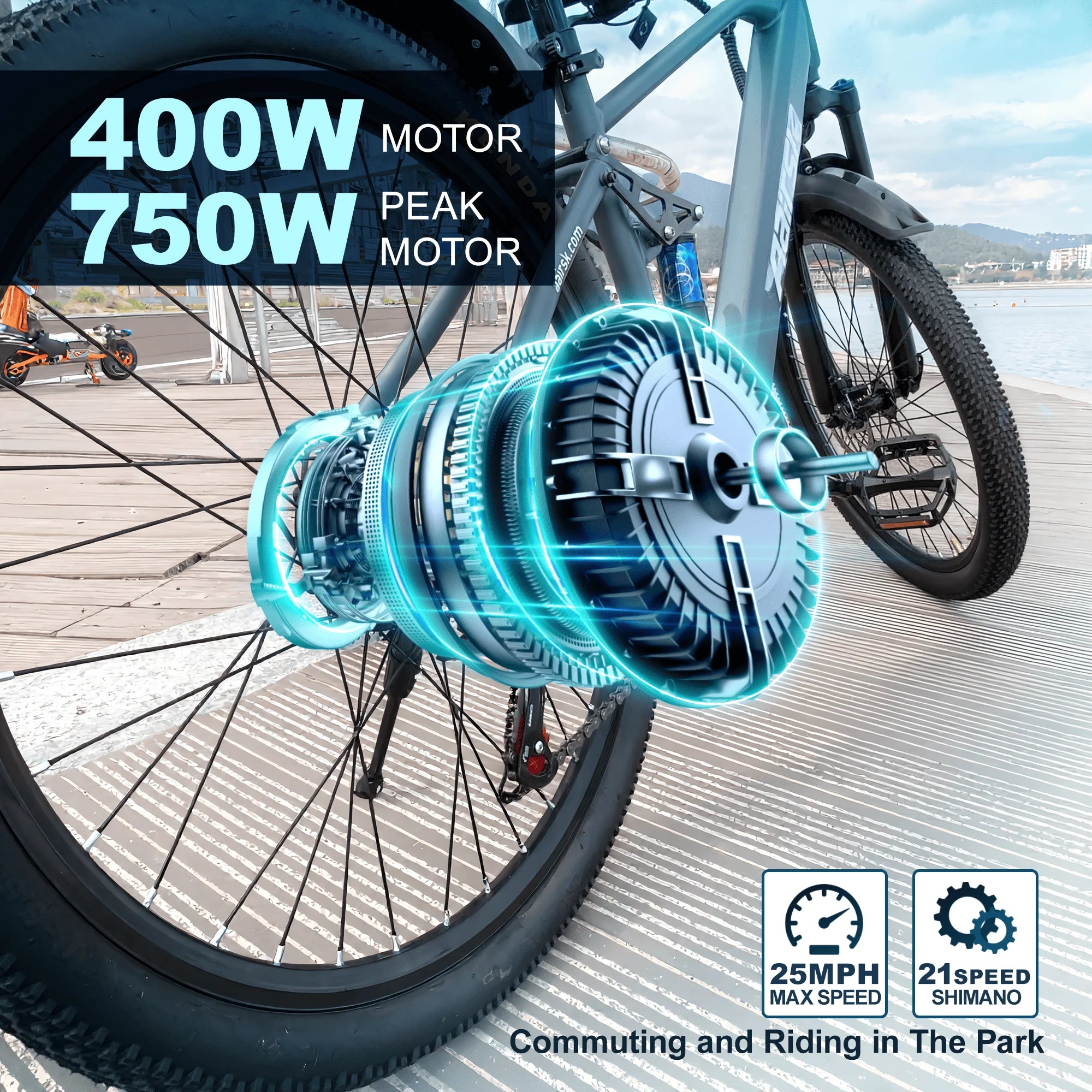 Electric Bike for Adults with Peak 750W Brushless Motor,40Miles 25MPH Commuting Electric Mountain Bike,26"/24'' Tires