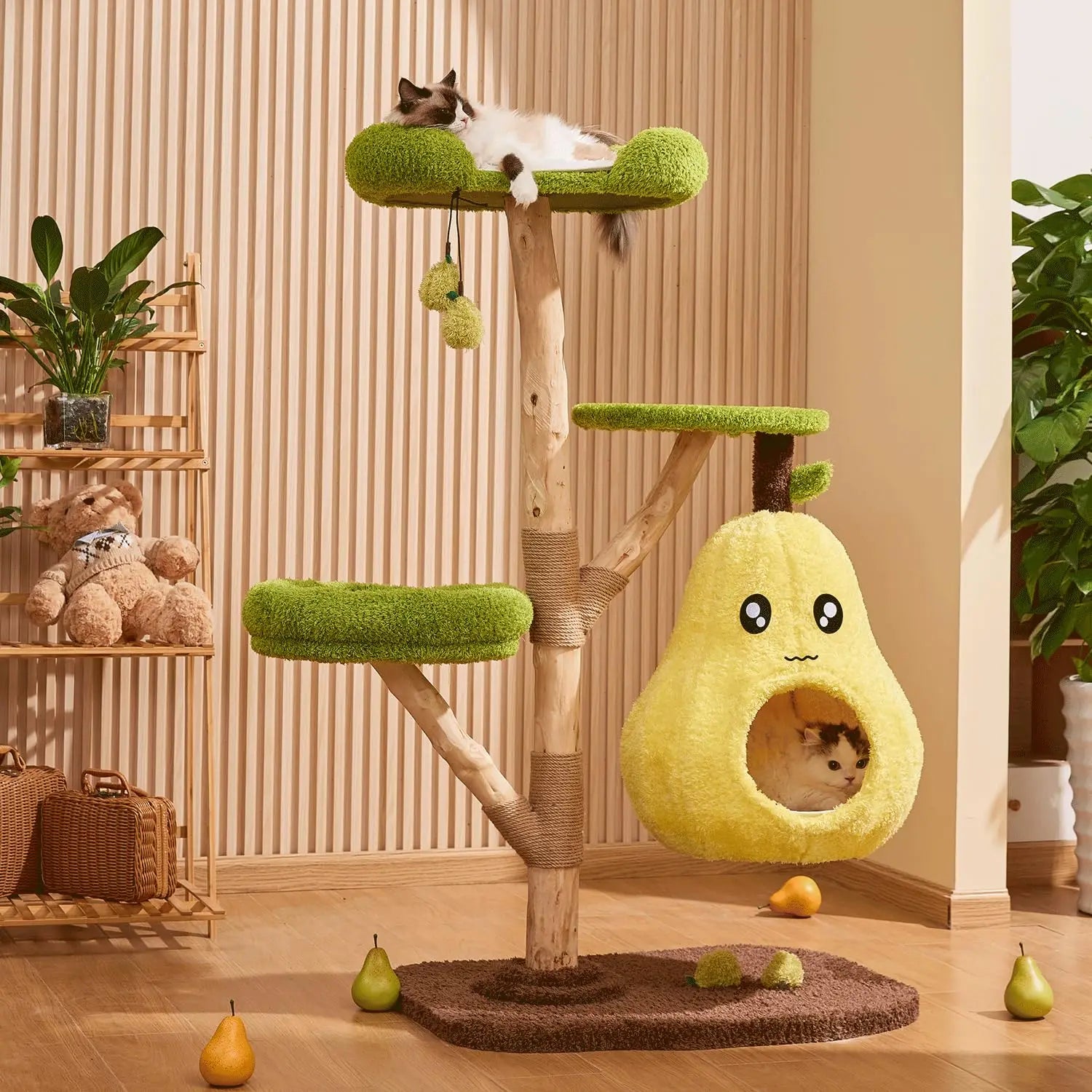 Modern Cat Tree for Indoor Cats,54.7'' Tall Luxury Treehouse Cat Tower with Wood Scratching Posts for Decoration,3, Customized