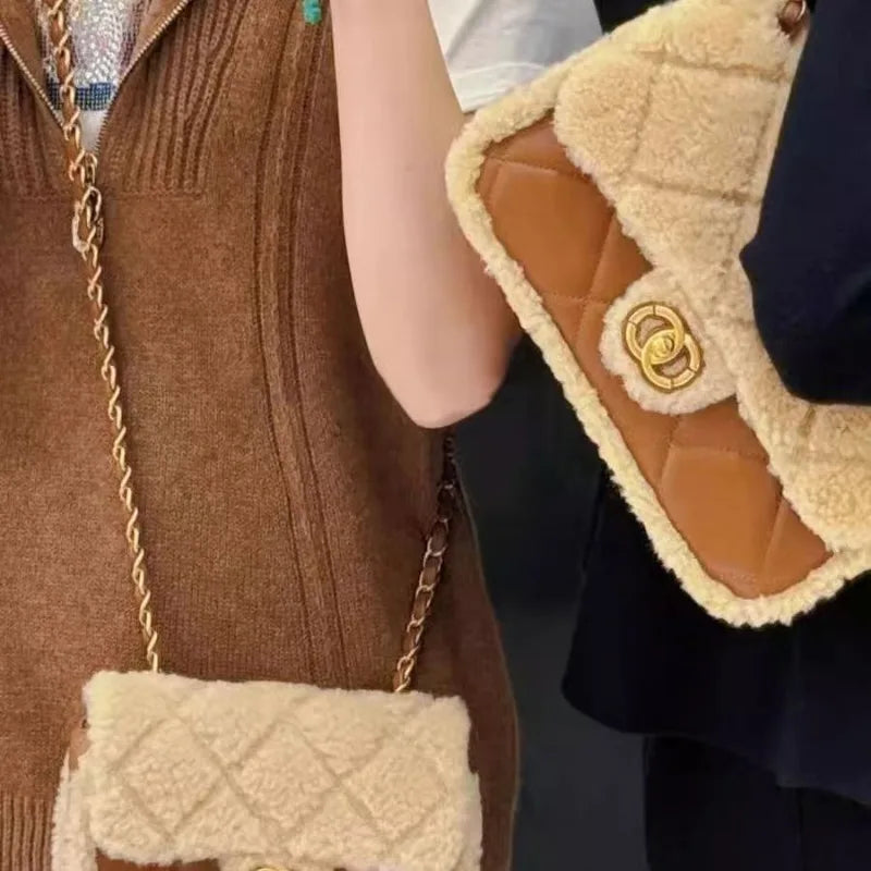 teddy bear square fat lamb plush mini rhombus shoulder chain mouth cover bag for women BC7-2