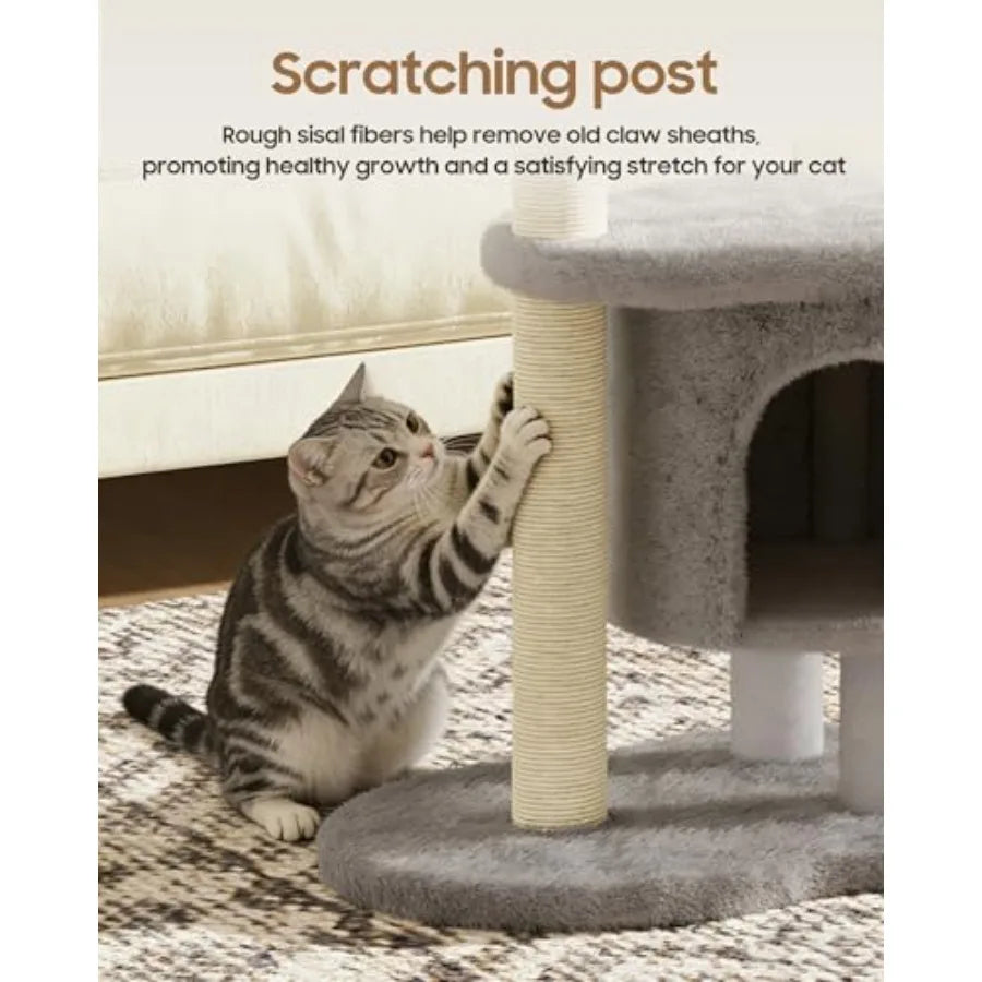 Cat Tree 34.3 Inches Cat Tower with Scratching Post Condo Interactive Hanging Ball Plush Perch for Indoor Large Cats Gray