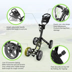 Foldable 4-Wheel Golf Trolley with Adjustable Handle, Scorecard Holder, Umbrella Mount, Foot Brake, All-Terrain Wheels for Adult