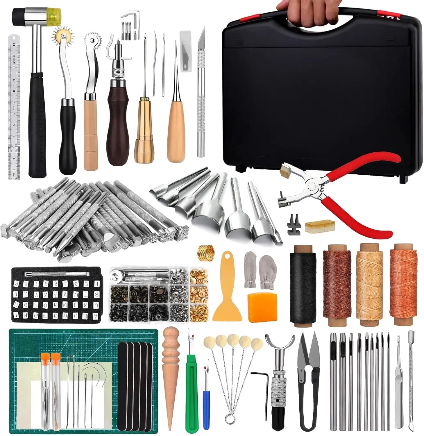 273-Piece Leather Crafting Kit with Tool Box, Cutting Mat, Stamps & Rivets for DIY Projects